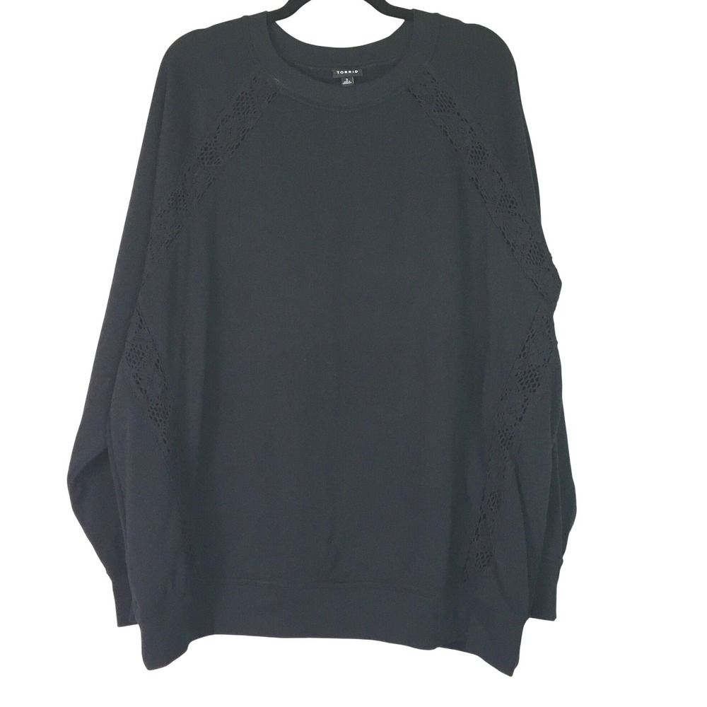 Torrid Crochet Lace Trim Raglan Fleece Sweatshirt Size 3 Black